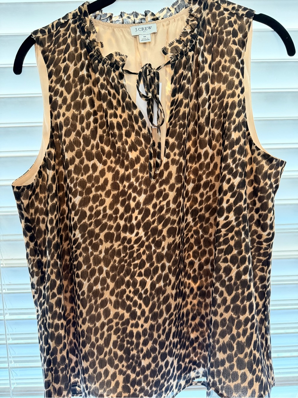 J. Crew Women's Sleeveless Leopard Print Tie-Neck Top